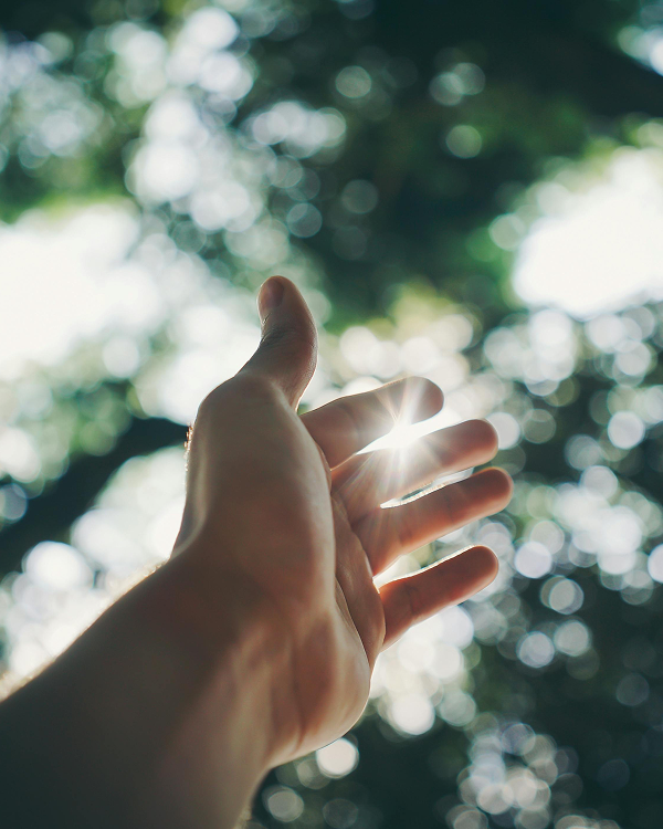 Hand reaching to the sky