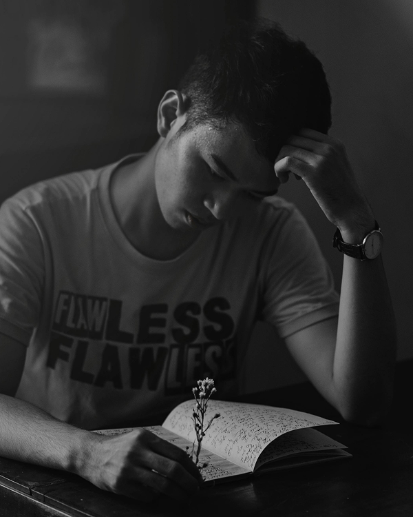 person struggling to study